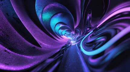 Fototapete - Metallic tunnel with purple and turquoise hues creating a swirling vortex effect, perfect for backgrounds and digital art projects