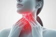 © Margarita - Thyroid Gland Pain in Women Holding Neck with Sore Throat and Symptoms of Disease and Inflammation