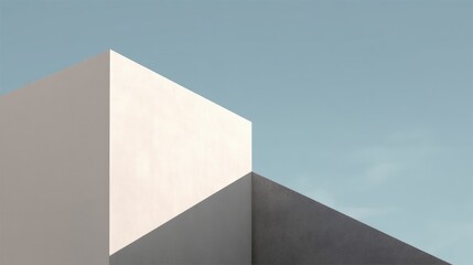 Poster - Minimalist architectural design featuring sharp angles and contrasting colors against a clear sky, Modern Minimalist Architecture.