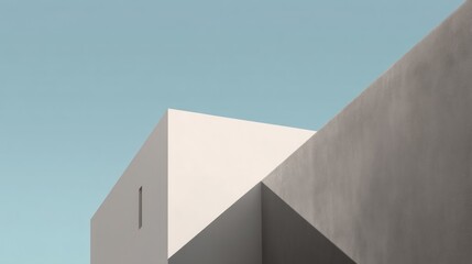 Poster - A minimalist architectural design featuring geometric shapes against a clear sky, emphasizing modern aesthetics and clean lines, Modern Minimalist Architecture.