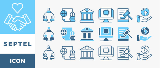 Poster - SEPTEL icon set with various styles and colors governance, finance, network, automation, ecology, law statement