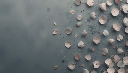 Poster - Falling petals in tranquil water serene nature scene aesthetic photography minimalist environment top-down view calming concept