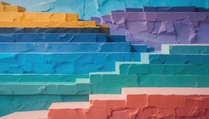 Poster - Vibrant colorful steps display art installation urban environment contemporary design eye-level view of textured layers