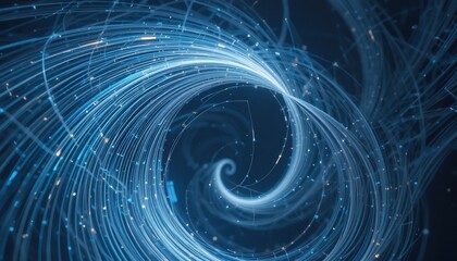 Poster - Dynamic movement of abstract digital particles virtual environment visual content futuristic concept high-tech viewpoint