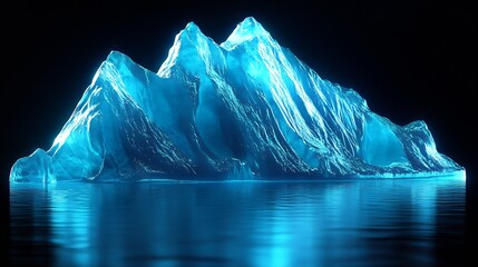 Aufkleber - Glorious Iceberg with Radiant Blue Light Reflected upon Tranquil Sea Surface in a Dark Setting : Generative AI