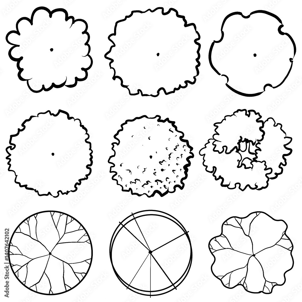 set of tree top view for landscape plan and architecture element. Trees ...