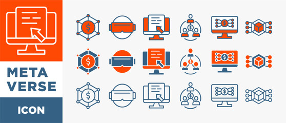 Poster - METAVERSE icon set with various styles and colors defi, virtual reality, digital asset, community, digital token, nft, blockchain and ecosystem