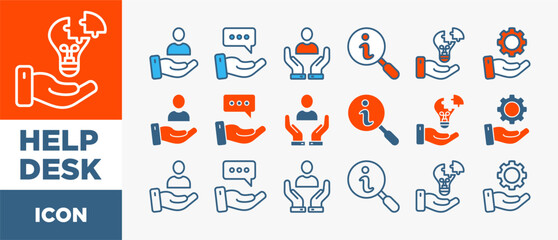 Poster - HELP DESK icon set with various styles and colors support, information, advice, problem solving, help, service and solutions	