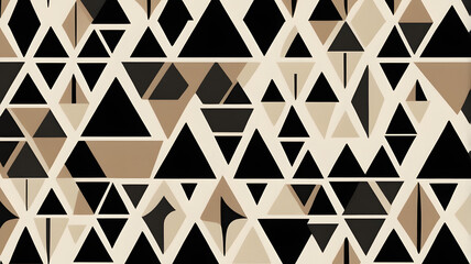 Poster - geometric illusion: an abstract arrangement of triangles in varied shades of black, gray and tan, ov