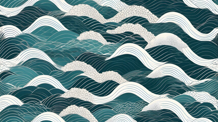 Poster - Oceanic Serenity: A seamless repeating pattern captures the fluid movement and captivating colors of ocean waves, offering a sense of peace and tranquility. 