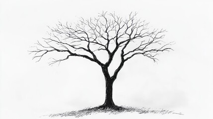 Bare winter tree ink sketch on white paper