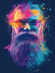 Poster - Vibrant splash of paint creates artistic beard silhouette with colorful graffiti effects in urban art style