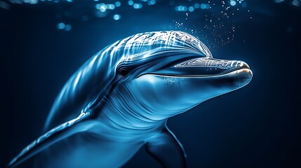 Poster - Joyful dolphin blowing bubbles while swimming in the tranquil blue waters of the ocean : Generative AI