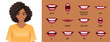 © Volha Hlinskaya - Young African American woman with afro hairstyle character mouth animation set. Vector illustration of female lips collection with sound pronunciation