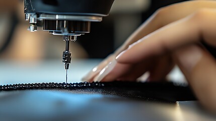 Aufkleber - A skilled artisan sewing with precision on a sewing machine focusing on intricate leather details : Generative AI
