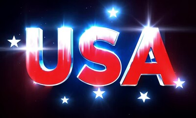 Poster - USA Text in Bold Red and Blue Typography with Patriotic Design made with Generative AI technology