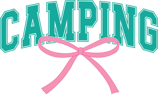Camping varsity font with pink bow