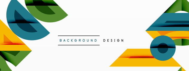 Poster - Abstract geometric shapes dominate composition. Yellow, green, blue hues create dynamic visual interest. Minimalist design suggests modern aesthetic, clean lines, balanced symmetry.