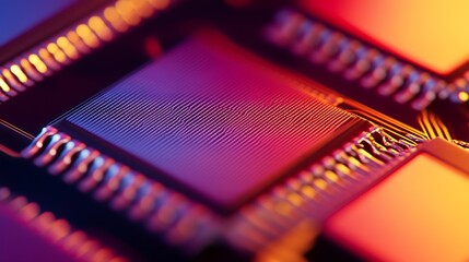 Aufkleber - Macro shot of microchip with intense color saturation and superb detail highlighting its engineering : Generative AI