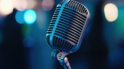 Wall Mural - Retro Microphone on Stage at Night