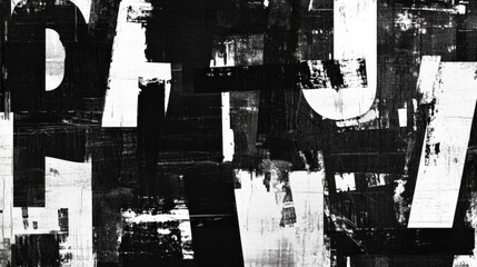 Leinwandbilder - Collage of black and white typography featuring random letters and words in a grunge style, showcasing creative expression through abstract design