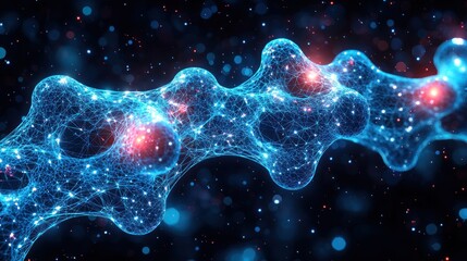 Fototapete - Abstract Molecular Structure: A Symphony of Blue and Red in the Nanoscale Universe
