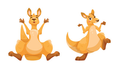 Wall Mural - cheerful kangaroo character and australian marsupial animal vector set