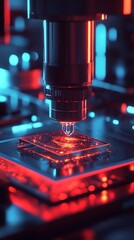 Leinwandbilder - High Detail Macro Shot of a Microscope Lens Capturing Vibrant Light Reflection : Generative AI