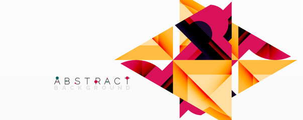 Poster - Geometric shapes overlap creating vibrant design. Orange, pink, purple, black hues dominate composition. Modern aesthetic, suitable for backgrounds or digital art projects.