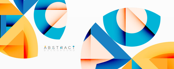 Poster - Abstract geometric shapes overlap, creating dynamic composition. Orange, blue, peach hues dominate design. Modern aesthetic, clean lines, minimalist style.