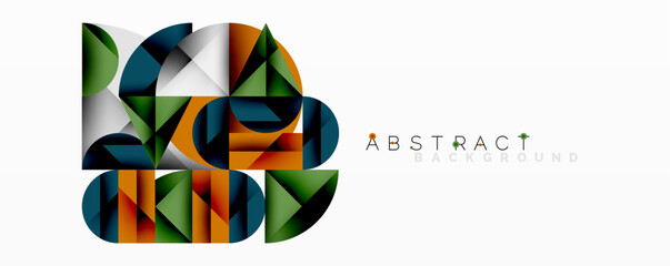 Leinwandbilder - Geometric shapes overlap creating modern design. Colors include orange, green, blue, gray. Minimalist composition suits various digital projects. Clean aesthetic.