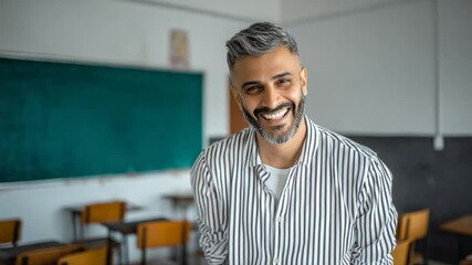 Poster - Cheerful Young Hispanic Student Smiling in Classroom Setting Generative AI