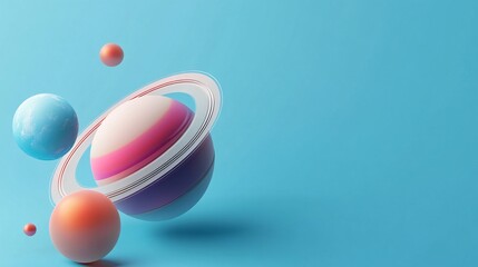 Aufkleber - Colorful minimalist planets orbiting on light blue background