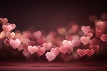 Poster - A romantic and dreamy Valentine's Day background with soft, blurred heart-shaped lights creating a bokeh effect and a lovely, warm atmosphere of love and affection.