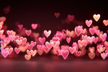 Poster - Romantic heart bokeh background with a dark backdrop, filled with floating, glowing hearts, creating a festive and love-filled atmosphere perfect for Valentine's Day.