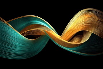Poster - abstract wave pattern in vibrant turquoise and gold tones, creating a flowing, dynamic, modern desig