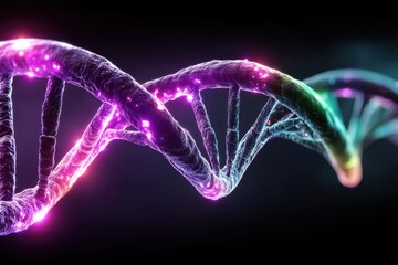 Poster - a mesmerizing close-up of a vibrant dna double helix strand, showcasing genetic code, colorful light