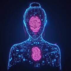 Poster - Biometric Authentication Interface in Cyberpunk Style with Fingerprint and Hologram Design for Security and Privacy