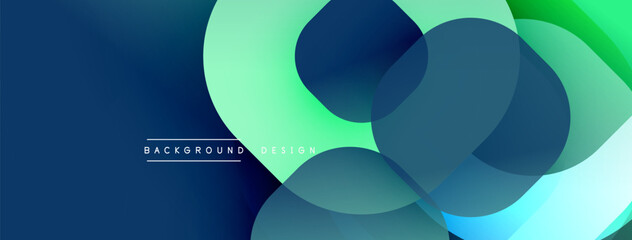 Leinwandbilder - Abstract background features overlapping circles, gradients transitioning from dark blue to vibrant green. Modern design evokes fluidity, depth, visual harmony.