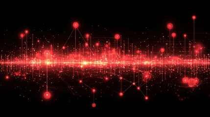 Fototapete - Abstract Red Digital Network: A Visual Representation of Data Flow and Connections