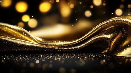 Canvas Print - Gold fabric drapes over dark background with bokeh lights