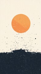 Leinwandbilder - Orange sun shining over dark and abstract landscape with falling particles