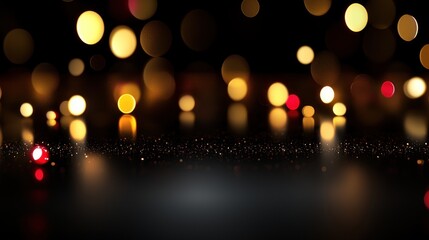 Canvas Print - Festive glittering lights bokeh on dark surface