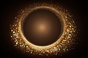 Poster - An elegant golden circle made of sparkling dots against a dark background, creating a luxurious and festive atmosphere with a touch of magic and glamour.