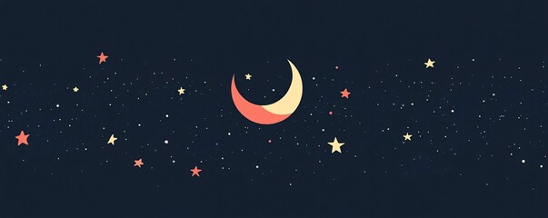Poster - Crescent moon shining in a starry night sky