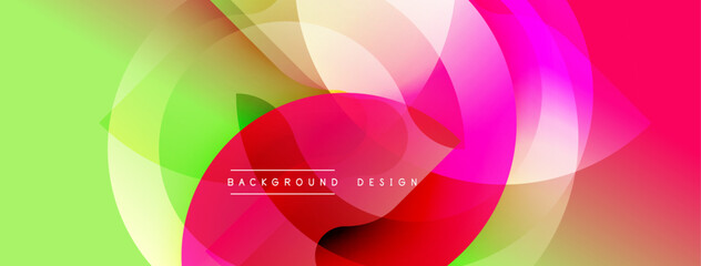 Aufkleber - Abstract vibrant design features overlapping translucent circles. Colors blend from green, yellow, red, pink creating dynamic visual effect. Modern background element.