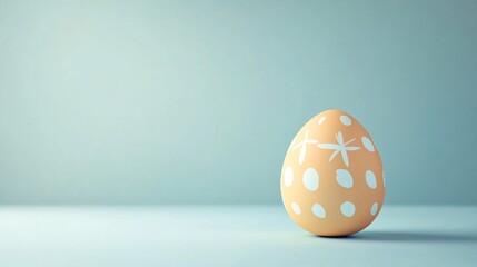 Wall Mural - Decorated easter egg standing on light blue surface with copy space