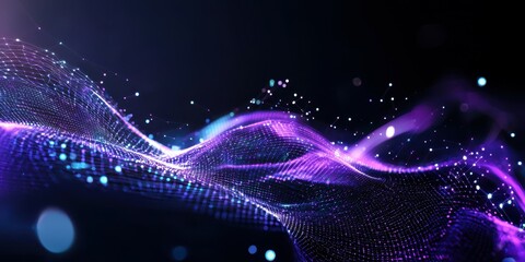 Poster - Vibrant abstract waves of purple and blue light against a dark backdrop.