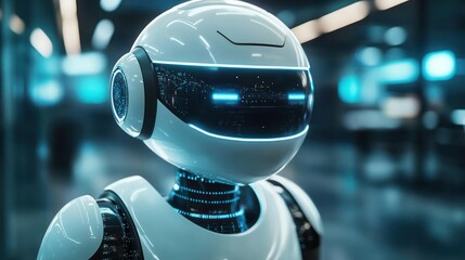 Futuristic Robot in a Technological Environment