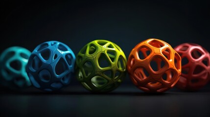 Wall Mural - Colorful abstract hollow spheres on dark surface